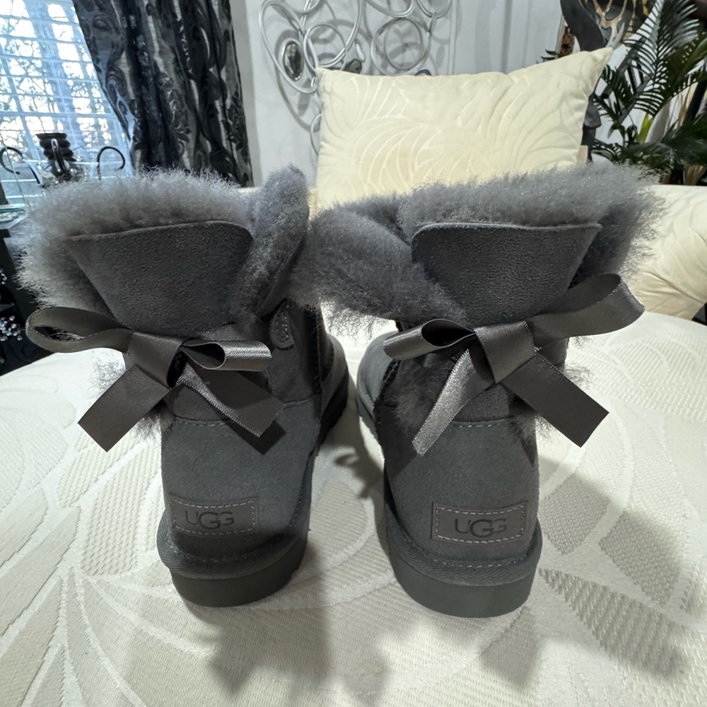 UGG Women's Charcoal Shearling Boots with Bows